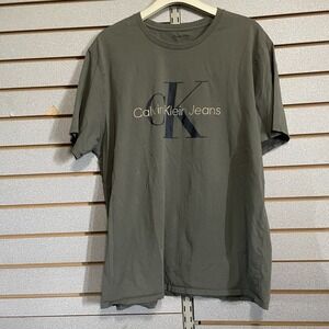 Calvin Klein CK Green W/ Navy Logo T Shirt Tee X‎ Large XL 100% Cotton
